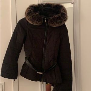 Gorski Apres Ski Belted Winter Coat with Fox Fur
